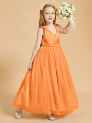 Tulle Junior Bridesmaid Dresses Satin Top Glamourous Bowknot Orange