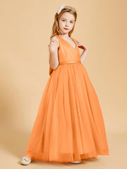 Tulle Junior Bridesmaid Dresses Satin Top Glamourous Bowknot Orange