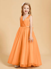 Tulle Junior Bridesmaid Dresses Satin Top Glamourous Bowknot Orange