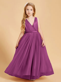 Tulle Junior Bridesmaid Dresses Satin Top Glamourous Bowknot Orchid