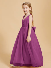 Tulle Junior Bridesmaid Dresses Satin Top Glamourous Bowknot Orchid