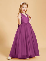 Tulle Junior Bridesmaid Dresses Satin Top Glamourous Bowknot Orchid