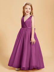 Tulle Junior Bridesmaid Dresses Satin Top Glamourous Bowknot Orchid