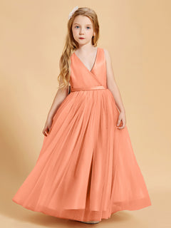 Tulle Junior Bridesmaid Dresses Satin Top Glamourous Bowknot Papaya