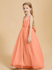 Tulle Junior Bridesmaid Dresses Satin Top Glamourous Bowknot Papaya