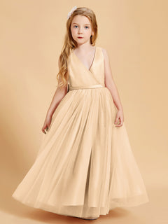 Tulle Junior Bridesmaid Dresses Satin Top Glamourous Bowknot Peach