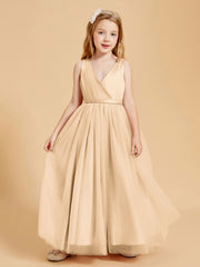 Tulle Junior Bridesmaid Dresses Satin Top Glamourous Bowknot Peach