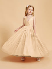 Tulle Junior Bridesmaid Dresses Satin Top Glamourous Bowknot Peach
