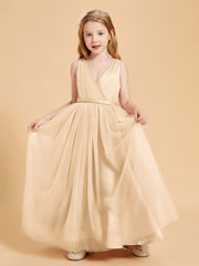 Tulle Junior Bridesmaid Dresses Satin Top Glamourous Bowknot Peach