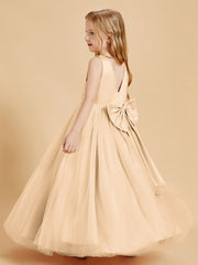 Tulle Junior Bridesmaid Dresses Satin Top Glamourous Bowknot Peach