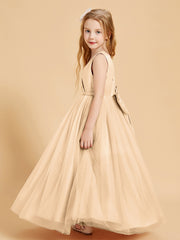 Tulle Junior Bridesmaid Dresses Satin Top Glamourous Bowknot Peach
