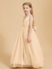 Tulle Junior Bridesmaid Dresses Satin Top Glamourous Bowknot Peach