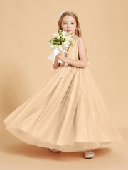 Tulle Junior Bridesmaid Dresses Satin Top Glamourous Bowknot Peach