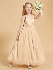 Tulle Junior Bridesmaid Dresses Satin Top Glamourous Bowknot Peach
