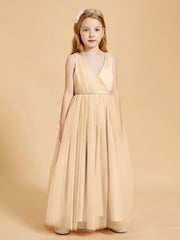 Tulle Junior Bridesmaid Dresses Satin Top Glamourous Bowknot Peach
