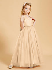 Tulle Junior Bridesmaid Dresses Satin Top Glamourous Bowknot Peach
