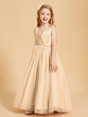 Tulle Junior Bridesmaid Dresses Satin Top Glamourous Bowknot Peach