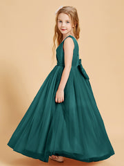 Tulle Junior Bridesmaid Dresses Satin Top Glamourous Bowknot Peacock