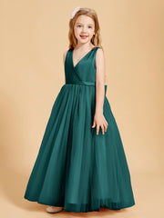 Tulle Junior Bridesmaid Dresses Satin Top Glamourous Bowknot Peacock