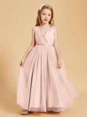 Tulle Junior Bridesmaid Dresses Satin Top Glamourous Bowknot Pearl Pink