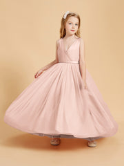 Tulle Junior Bridesmaid Dresses Satin Top Glamourous Bowknot Pearl Pink