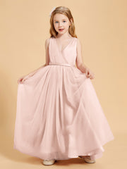 Tulle Junior Bridesmaid Dresses Satin Top Glamourous Bowknot Pearl Pink