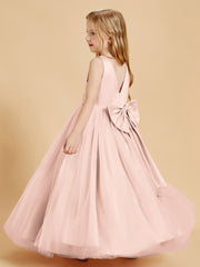 Tulle Junior Bridesmaid Dresses Satin Top Glamourous Bowknot Pearl Pink