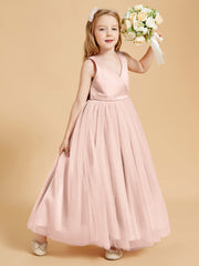 Tulle Junior Bridesmaid Dresses Satin Top Glamourous Bowknot Pearl Pink