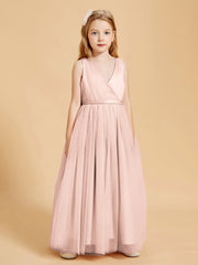 Tulle Junior Bridesmaid Dresses Satin Top Glamourous Bowknot Pearl Pink