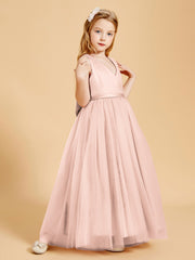 Tulle Junior Bridesmaid Dresses Satin Top Glamourous Bowknot Pearl Pink