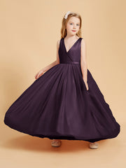 Tulle Junior Bridesmaid Dresses Satin Top Glamourous Bowknot Plum