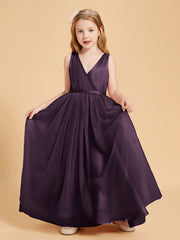 Tulle Junior Bridesmaid Dresses Satin Top Glamourous Bowknot Plum