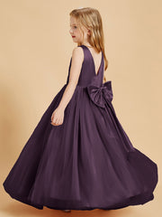 Tulle Junior Bridesmaid Dresses Satin Top Glamourous Bowknot Plum