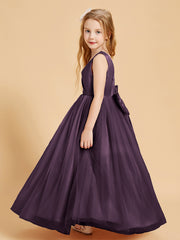 Tulle Junior Bridesmaid Dresses Satin Top Glamourous Bowknot Plum