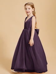 Tulle Junior Bridesmaid Dresses Satin Top Glamourous Bowknot Plum