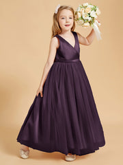Tulle Junior Bridesmaid Dresses Satin Top Glamourous Bowknot Plum