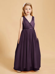Tulle Junior Bridesmaid Dresses Satin Top Glamourous Bowknot Plum