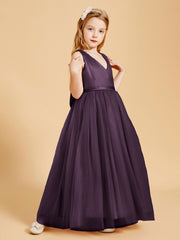 Tulle Junior Bridesmaid Dresses Satin Top Glamourous Bowknot Plum