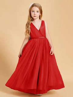 Tulle Junior Bridesmaid Dresses Satin Top Glamourous Bowknot Red