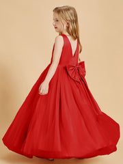 Tulle Junior Bridesmaid Dresses Satin Top Glamourous Bowknot Red