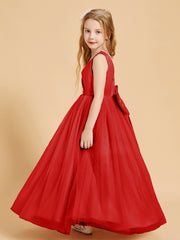 Tulle Junior Bridesmaid Dresses Satin Top Glamourous Bowknot Red