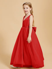 Tulle Junior Bridesmaid Dresses Satin Top Glamourous Bowknot Red