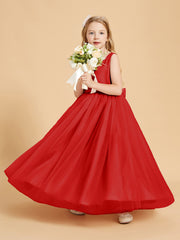 Tulle Junior Bridesmaid Dresses Satin Top Glamourous Bowknot Red