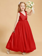 Tulle Junior Bridesmaid Dresses Satin Top Glamourous Bowknot Red