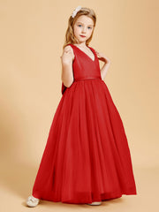 Tulle Junior Bridesmaid Dresses Satin Top Glamourous Bowknot Red