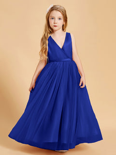 Tulle Junior Bridesmaid Dresses Satin Top Glamourous Bowknot Royal Blue