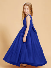 Tulle Junior Bridesmaid Dresses Satin Top Glamourous Bowknot Royal Blue