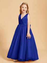Tulle Junior Bridesmaid Dresses Satin Top Glamourous Bowknot Royal Blue
