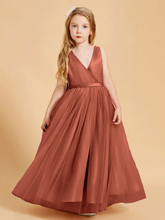 Tulle Junior Bridesmaid Dresses Satin Top Glamourous Bowknot Rust