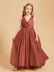 Tulle Junior Bridesmaid Dresses Satin Top Glamourous Bowknot Rust